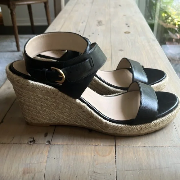 New Stuart Weitzman Lexia Leather Black  Espadrille Wedge Sandal Size 10 - Picture 9 of 12